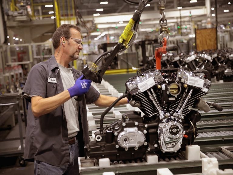 Harley-Davidson motorcycle engines are assembled at the company's plant in Menomonee Falls, Wis. Tariffs from the European Union are prompting the company to shift production of some motorcycles for the European market overseas.
(Scott Olson/Getty Images)
