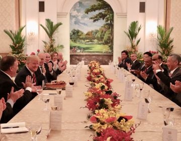 President Trump participates in a working luncheon hosted by Singapore's Prime Minister Lee Hsien Loong in Singapore on Monday. Officials from both delegations also attended the luncheon.
Photo by Ministry of Communications and Information, Republic of Singapore / Handout/Anadolu Agency/Getty Images