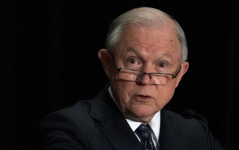 Attorney General Jeff Sessions delivers remarks at the Justice Department's Executive Officer for Immigration Review (EOIR) Annual Legal Training Program on Monday in Tysons, Va. Sessions spoke about his plan to limit reasons for people to claim asylum in the U.S