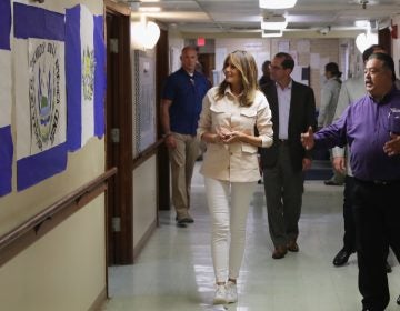 First lady Melania Trump walks through the facility after a round table discussion with doctors and social workers at the Upbring New Hope Childrens Center operated by Lutheran Social Services of the South on Thursday in McAllen, Texas. (Chip Somodevilla/Getty Images)