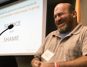 James Meadours delivers the keynote address at a summit in New Jersey to propose reforms to prevent sexual abuse of people with intellectual disabilities. Meadours, a rape survivor with an intellectual disability, travels the country to raise awareness. (Joseph Shapiro/NPR)