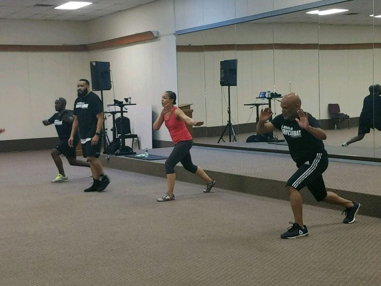 Participants take part in a Les Mills class at the Resurrection Center Church in Wilmington. (Andrea Gibbs/WHYY)