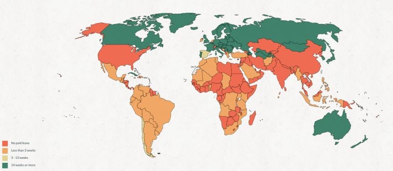 Map of paternity leave. (World Policy Center)
