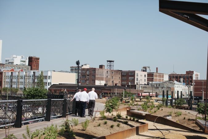 Phase One of the Rail Park as it nears opening day, May 2018 (Neal Santos for PlanPhilly)