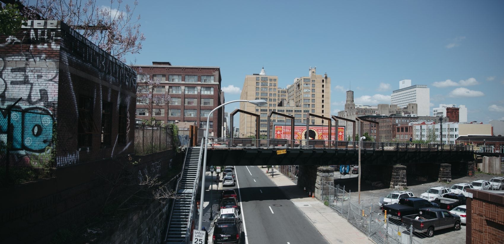 Phase One of the Rail Park from the main branch of the Reading Viaduct, May 2018