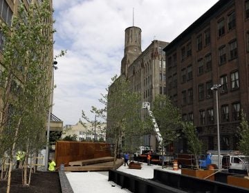 Work continues at the Rail Park, Thursday June 7, 2018 in Philadelphia. The quarter-mile-long Rail Park is scheduled to open to visitors Thursday June 14, the first phase of a park that supporters hope will eventually span 3 miles through the center of Philadelphia via former Reading Railroad tunnels, rail cuts and elevated platforms. The end result would be about twice the length and width of New York's High Line.(AP Photo/Jacqueline Larma)