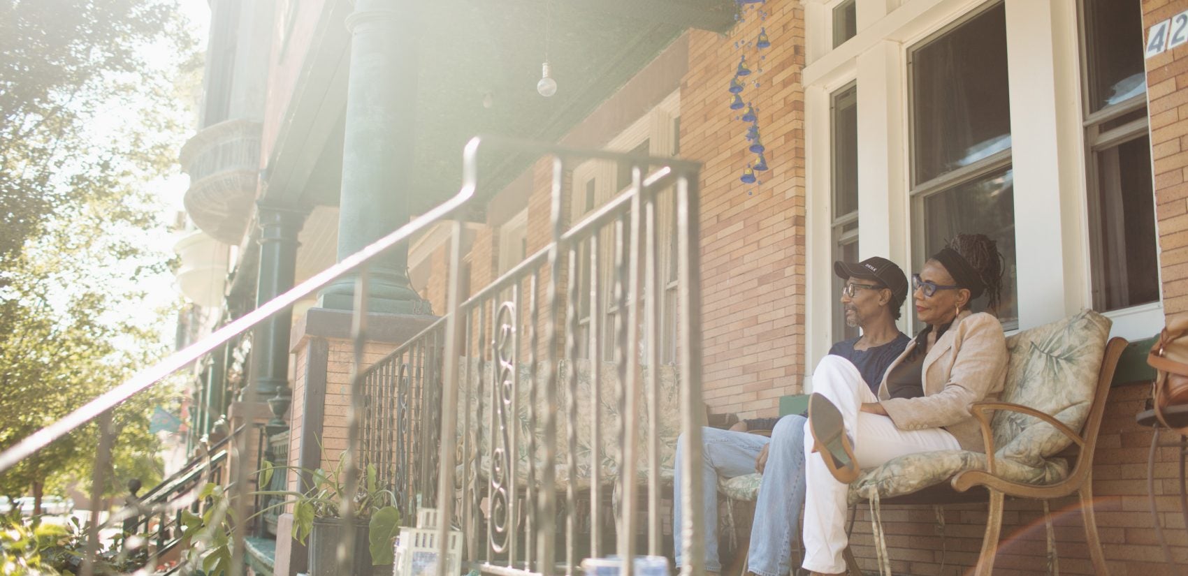 Randy and Joyce Smith on their Viola Street porch. Neal Santos for PlanPhilly