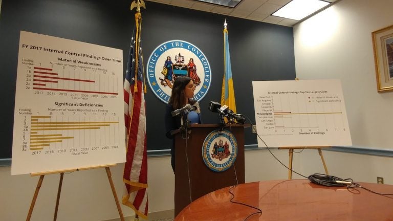 Philadelphia's City Controller Rebecca Rhynhart points out problems with city financial controls. (Tom MacDonald/WHYY)