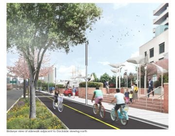 Rendering of DRWC's proposed bike trail in front of the Residences at Dockside