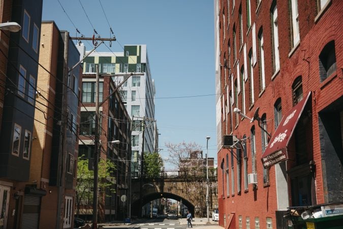 The Reading Viaduct wends its way through Callowhill, its tunnels framing views through the changing neighborhood. May 2018