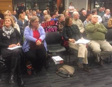 In March, residents of Chester County’s West Whiteland Township pressed pipeline regulators for answers on Sunoco’s Mariner East construction after it produced sink holes behind some local homes. (Jon Hurdle/StateImpact Pennsylvania)