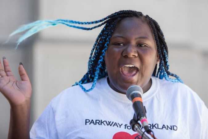 Anissa Wheeler, 15, gives an impassioned speech about how gun violence has affected her community and how necessary gun reform and voting is. Around 70 supporters gathered together for a march from the Philadelphia Art Museum to Independence Mall 105 days after the 