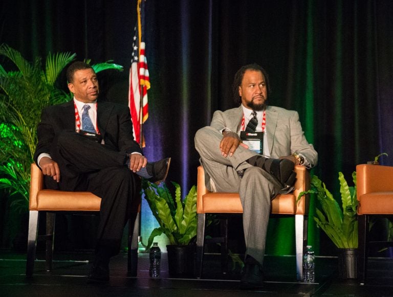 Guy Wheeler (left) and Darryl Turpin are founders of H.E.A.T., a holistic and Afrocentric approach to help young black men stay out of the criminal justice system. (Lindsay Lazarski/WHYY)