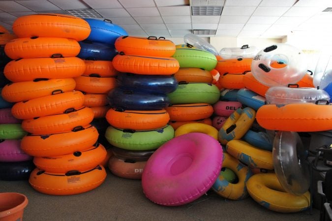Hundreds of tubes fill a storage room at Delaware River Tubing, which on a peak season weekend day floats more than a thousand people down the river. (Emma Lee/WHYY)