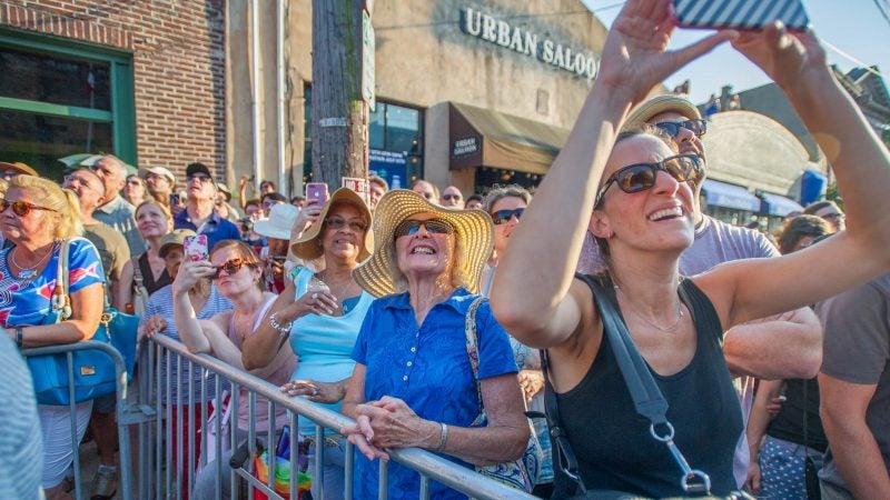 Fans enjoy the Bearded Ladies farewell Bastille Day performance.(Jonathan Wilson for WHYY)