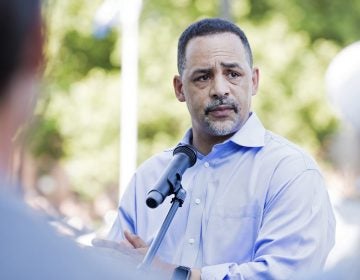 Pennsylvania state Rep. Chris Rabb speaks at a rally in July 2018 (Rachel Wisniewski for WHYY)