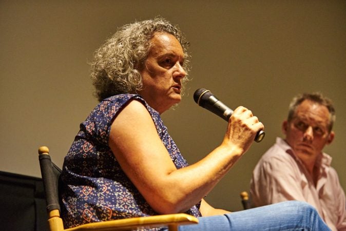 Elisa Gambino, the Executive Director of the 2015 documentary, Help Us Find Sunil Tripathi, answers questions during a Q&A about the film at the Bryn Mawr Film Institute on July 26, 2018. (Natalie Piserchio for WHYY)