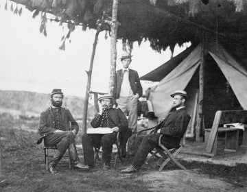 Officers of the 5th U.S. Cavalry near Washington, D.C., in 1865. Julia Ward Howe was inspired to write 