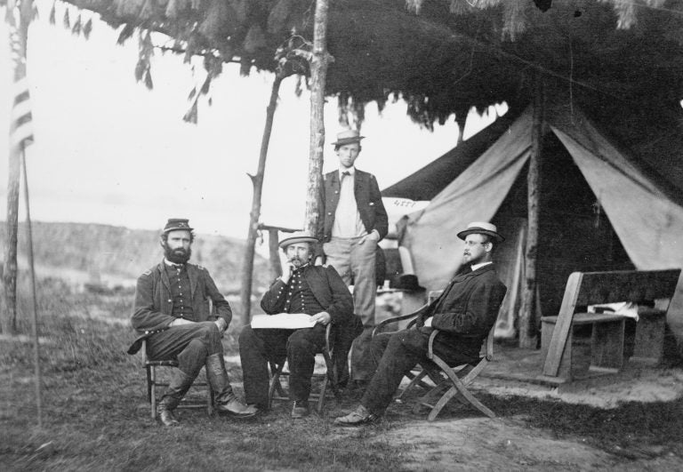 Officers of the 5th U.S. Cavalry near Washington, D.C., in 1865. Julia Ward Howe was inspired to write 