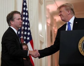 President Donald Trump shakes hands with Judge Brett Kavanaugh his Supreme Court nominee, in the East Room of the White House, Monday, July 9, 2018, in Washington.  (AP Photo/Alex Brandon)