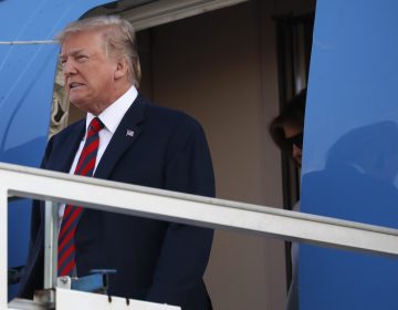 U.S. President Donald Trump arrives at the airport in Helsinki, Finland, Sunday, July 15, 2018 on the eve of his meeting with Russian President Vladimir Putin.
