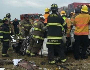 Emergency workers respond to the scene of a crash that killed five members of the same family in Delaware Friday afternoon on Route 1. (Courtesy Clayton Fire Department)