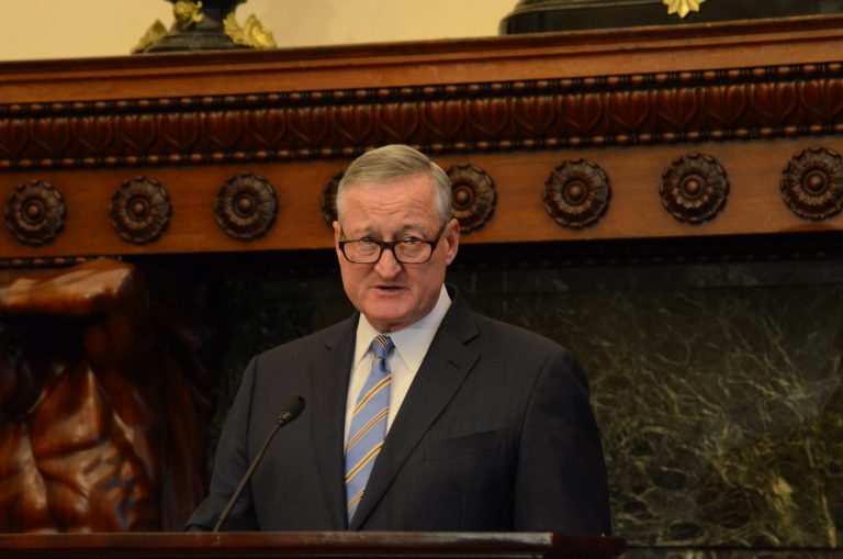 Philadelphia Mayor Jim Kenney announces a coming end to the city's data-sharing contract with ICE (Tom MacDonald/WHYY)