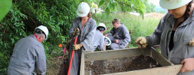 Archaeology students from West Virginia University at a dig near a shale gas site in Marianna, Pa. (Reid R. Frazier/SateImpact Pennsylvania)