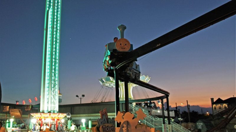 A car of the monorail train makes its way around Gillian’s Wonderland in Ocean City. (Bill Barlow/for WHYY)