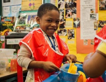 Josiah Taft, 4, played at the water table in his public preschool classroom at P.S. 3 in Brooklyn in 2016. New York is one of a handful of big American cities that offer universal preschool. Photo: Jamie Martines for The Hechinger Report