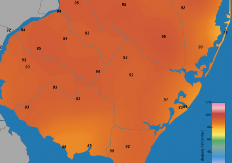 It's cooler at the coast at 1:30 p.m. on July 2, 2018. (Image: Rutgers' NJ Weather Climate Network)