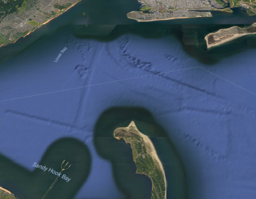 A massive storm surge barrier stretching from Sandy Hook, New Jersey to Breezy Point, New York is among hazard reduction proposals under consideration by the U.S. Army Corps of Engineers. (Google Maps image) 