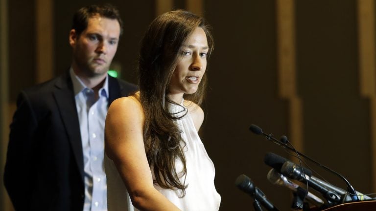 Olympic swimmer Ariana Kukors Smith talks to reporters during a May news conference in Seattle. Kukors Smith sued USA Swimming, alleging the sport's national governing body knew her former coach sexually abused her as a minor and covered it up. (Ted S. Warren/AP)