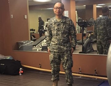 This photo provided to the AP by Panshu Zhao shows Zhao in uniform on Feb. 11, at a U.S. Army Reserve installation in Houston. Zhao is one of dozens of immigrant military recruits and reservists who have been waiting for years to deploy but were recently discharged with little explanatio