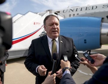 U.S. Secretary of State Mike Pompeo speaks to reporters following two days of meetings with a North Korean senior ruling party official, before departing Pyongyang, North Korea, on Saturday. Pompeo did not meet with North Korean leader Kim Jong Un. (Andrew Harnik/AP)
