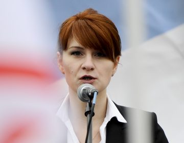 Maria Butina, photographed in 2013 at a pro-gun rally in Moscow, is charged with conspiring to act as a Russian agent.(AP Photo)