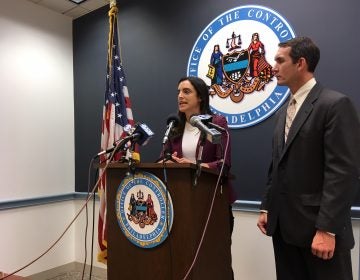 City Controller Rebecca Rhynhart announces an audit of the PPA as Pa. Auditor General Eugene DePasquale looks on