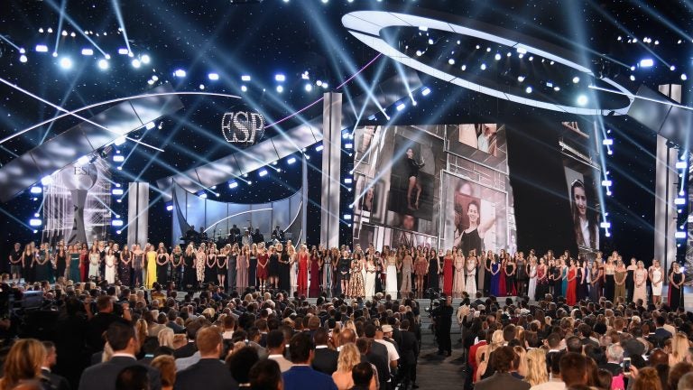 The Arthur Ashe Award for Courage was presented to the survivors of Larry Nassar's abuse at the 2018 ESPYS. (Kevin Mazur/Getty Images)