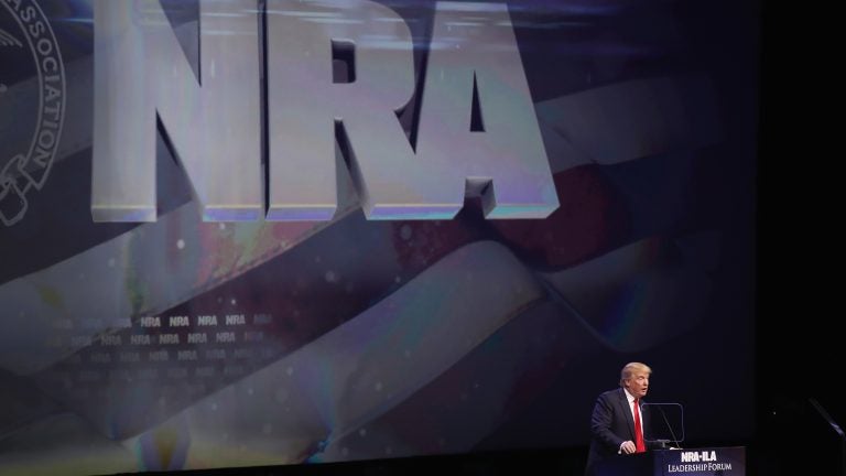 Then-Republican presidential candidate Donald Trump speaks at the National Rifle Association's NRA-ILA Leadership Forum during the NRA Convention at the on May 20, 2016, in Louisville, Ky.