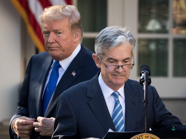 President Trump looks on as his nominee for Federal Reserve chairman, Jerome Powell, takes to the podium at the White House on Nov. 2. On Thursday, Trump said he is 