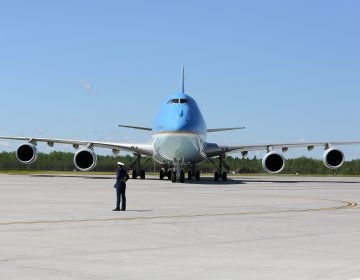 Air Force One after landing in Bagotville, Canada, in June. At the G-7 meeting there, President Trump threw traditional U.S. allies into disarray over his trade and security policies. (Lars Hagberg/AFP/Getty Images)