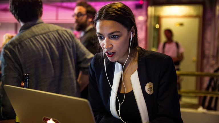 Progressive challenger Alexandria Ocasio-Cortez celebrates at a victory party last week. America's lawmakers skew older, and they skew male — but this year's elections may reverse that trend. (Scott Heins/Getty Images)