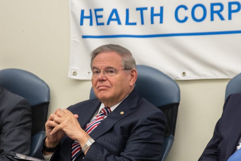 U.S. Sen. Bob Menendez, D-New Jersey, visits the CAMcare Gateway Health Center in Camden Monday to talk about the brewing battle over President Donald Trump’s U.S. Supreme Court nomination. (Lindsay Lazarski/WHYY)