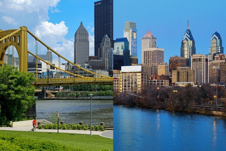 Left: Downtown Pittsburgh (AP Photo/Gene J. Puskar)
Right: Philadelphia skyline (SeanPavonePhoto/Bigstock)
