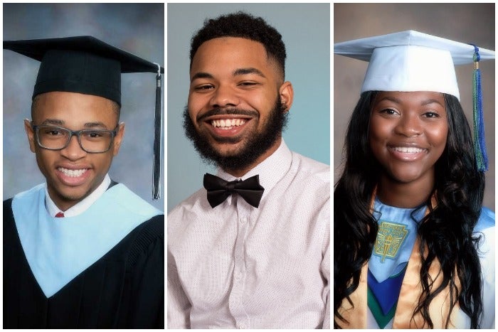 Class of 2018 high school graduates Tamir Harper, Anthony Rivera, and Shania Bennett (left to right). 