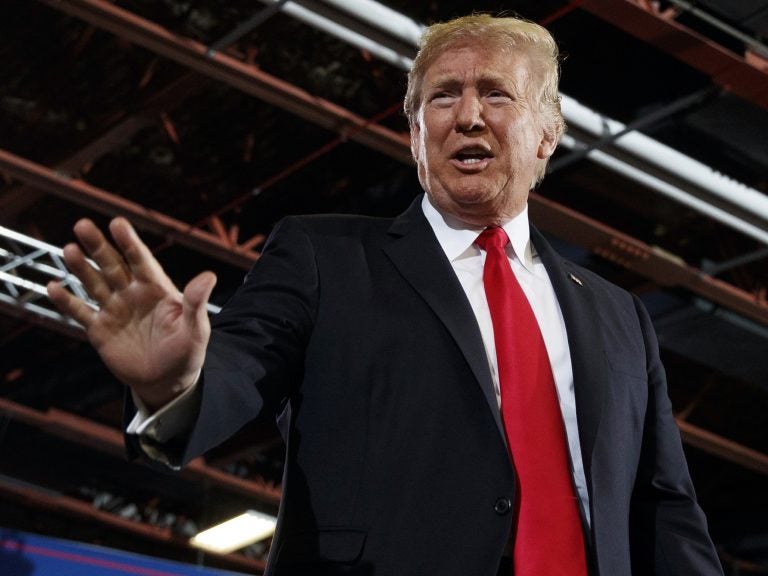 President Trump arrives at a rally in Great Falls, Mont., on Thursday.