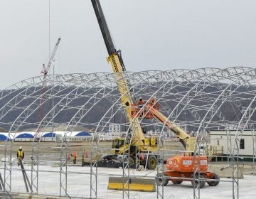 Construction takes place in December 2017 at the site of Shell's ethane cracker plant in Beaver County. (Amy Sisk/StateImpact Pennsylvania)