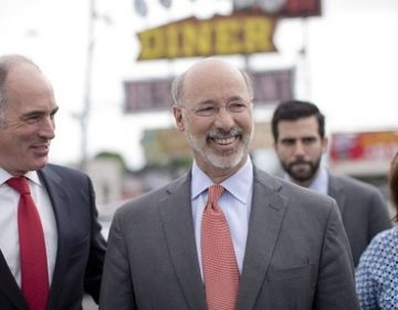 Governor Tom Wolf and US Senator Bob Casey hold comfortable leads over their GOP challengers, according to a new independent poll. (AP)