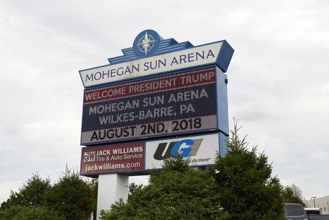 President Trump visits Wilkes-Barre, Pa., on August 2, 2018 to headline the Make America Great Again rally and to endorse former local mayor and state Rep. Lou Barletta.  (Natalie Piserchio for WHYY)