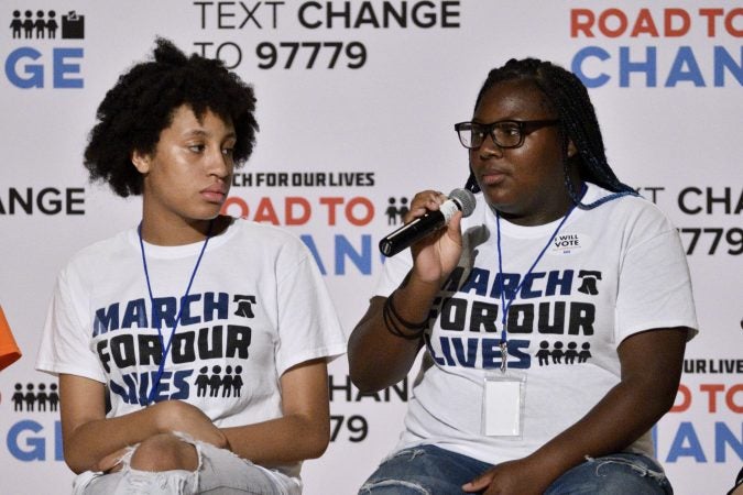 Local students from Philly and New Jersey are joined by students from Parkland, FL and around the country during a March For Our Lives National Tour stop in Philadelphia, on Tuesday (Bastiaan Slabbers for WHYY)